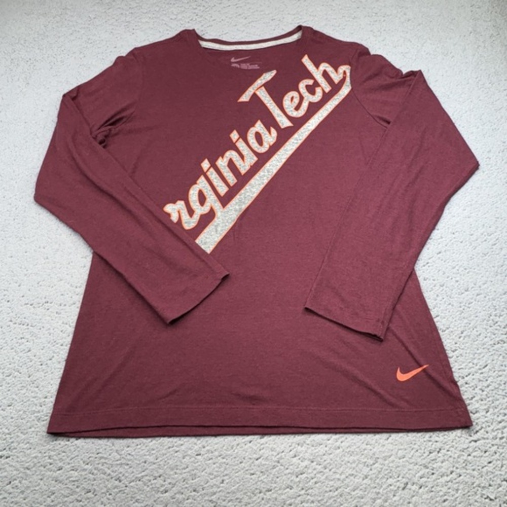Virginia Tech Hokies Shirt Mens 2XL Long‎ Slim Maroon NCAA Football Nike Hokies